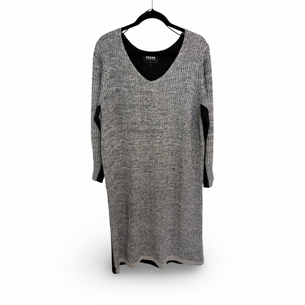 Carmakoma Monochrome V-Neck Sweater Dress Cozy Gray Black Knit Size 1X